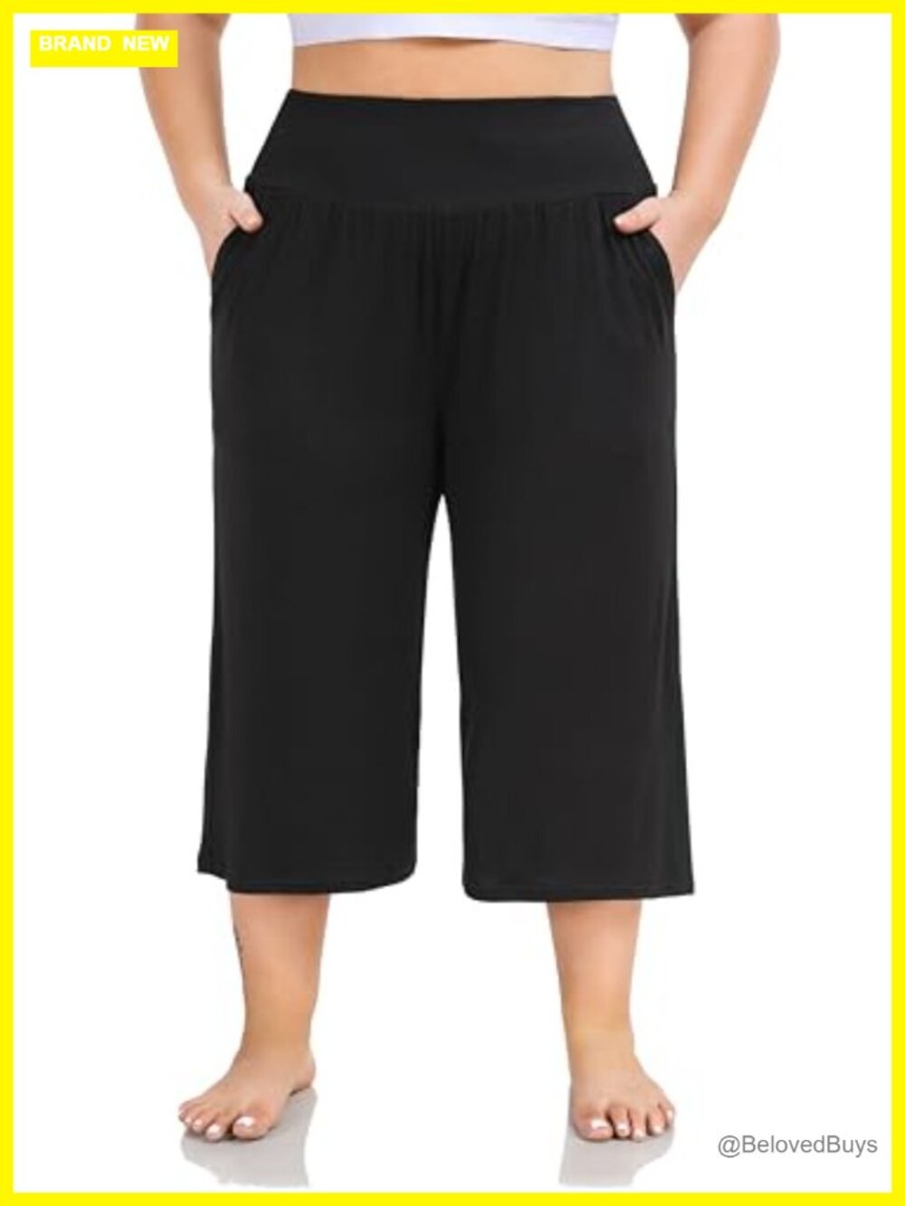 Plus Size Wide Leg Capri Yoga Pants High Waist Loose Lounge Pockets